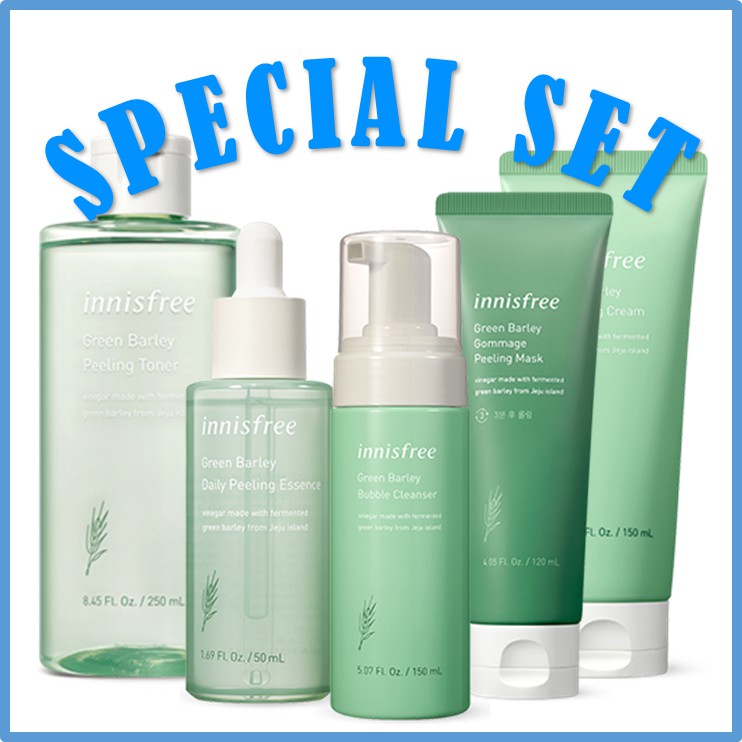 Bộ Mỹ Phẩm Chăm Sóc Da Mặt Màu Xanh Lá innisfree / innisfree Green Barley Set (Mask, Toner, Cleanser, Cleansing Cream)