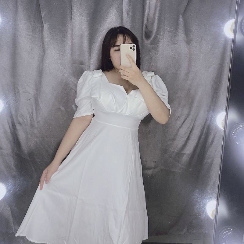 [Shop bigsize nữ 60kg-90kg] Đầm trắng dài qua gối đi tiệc, đám cưới | BigBuy360 - bigbuy360.vn
