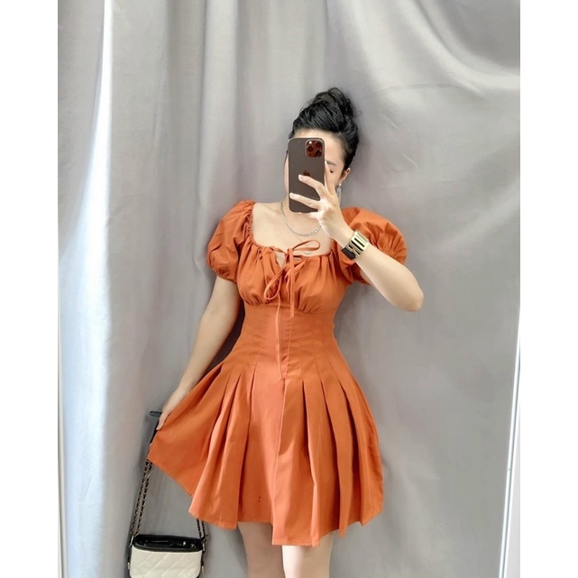 Váy Xếp Ly Eo Tay Phồng 3 Màu Siêu Xinh Có Ảnh Thật Kèm Video