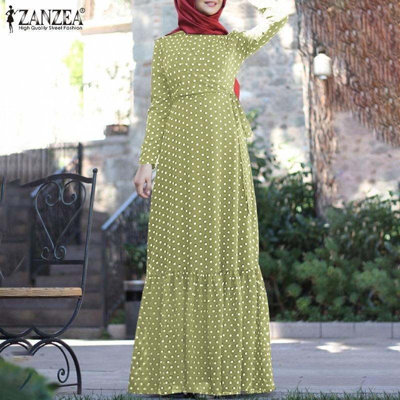 Đầm maxi ZANZEA tay dài nhiều tầng in họa tiết thời trang dành cho bạn nữ