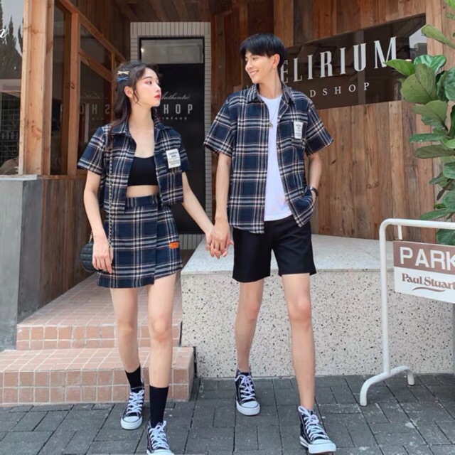 Set đồ đôi nam nữ váy áo sơmi cặp ulzzang From Korea