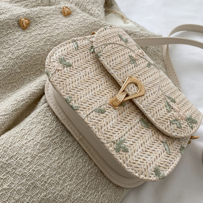 Túi cói Vai Đan Lát Phối Ren Hoa Thời Trang Dành Cho Nữ