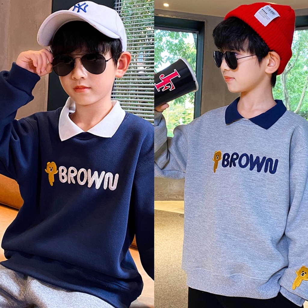 Áo nỉ thu đông bé trai "BBROWN" 14-45kg, áo nỉ polo dày dặn cho bé 4-15 tuổi. Vải dày dặn, may kỹ. STG48 STB37