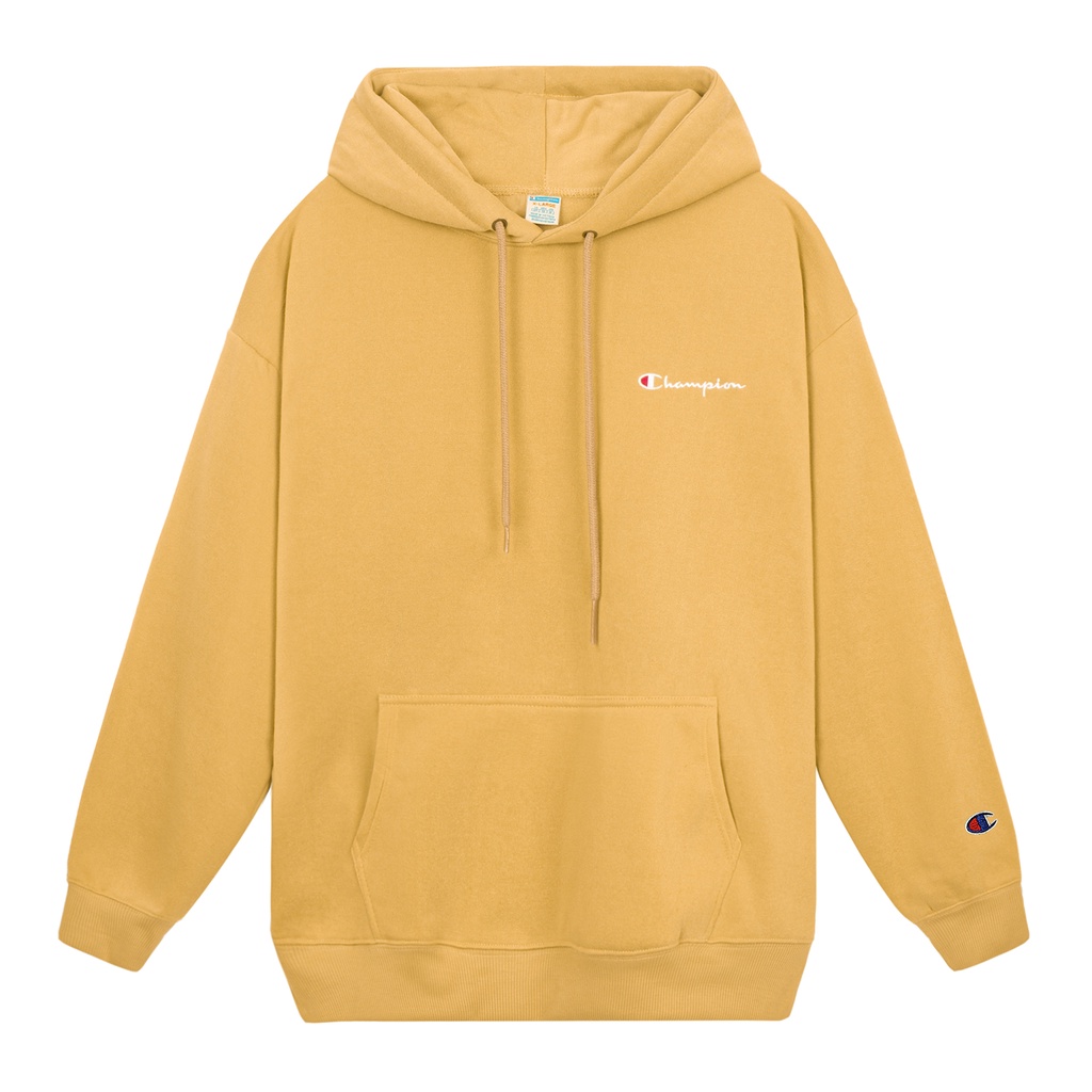 Áo Hoodie Thêu Logo Champion Sắc Nét Phía Trước-Chất Vải Nỉ Bông Cotton-Form Rộng Rãi Unisex Nam Nữ-Màu Vàng Cam