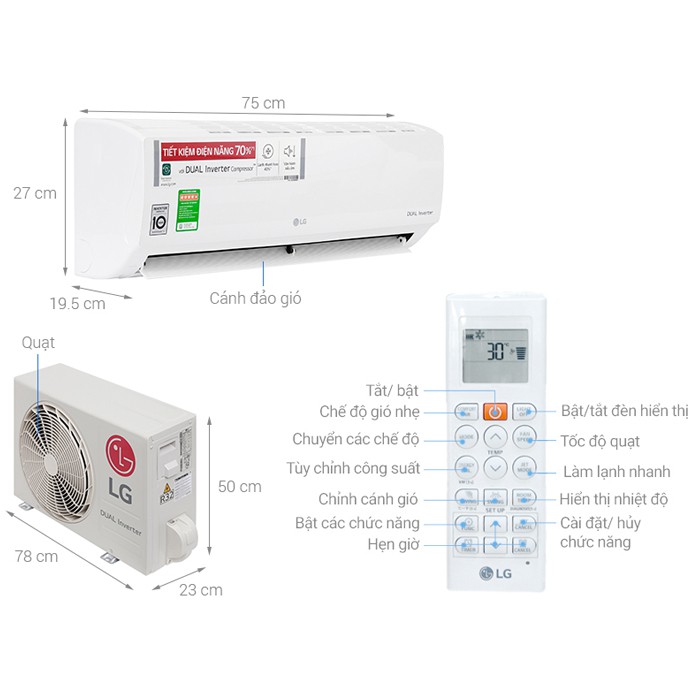 Điều hòa LG 1 chiều Inverter V10ENW 9.200BTU