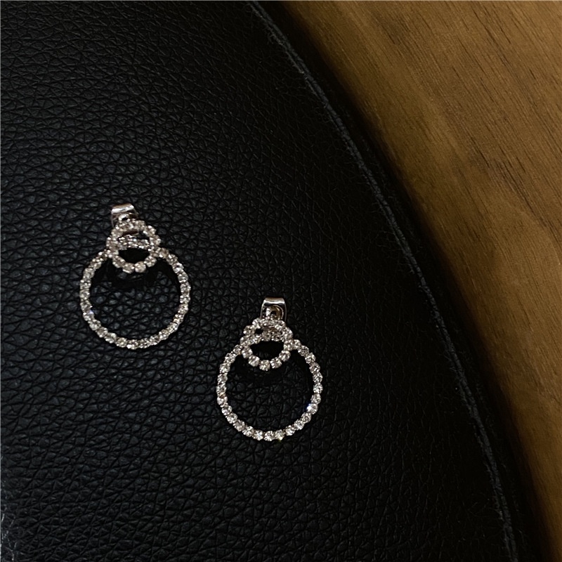 1 Cặp Bông Tai Tròn Đính Đá Zircon Sang Trọng Phong Cách Hàn Quốc Thời Trang