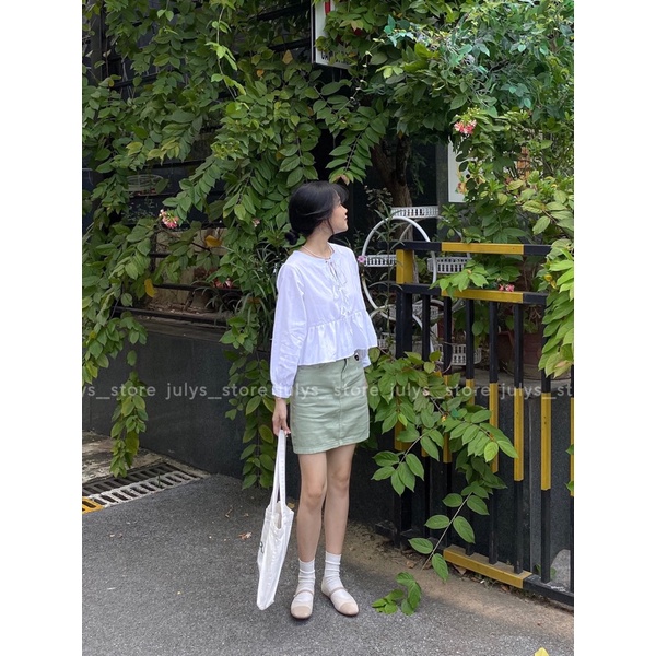 Áo babydoll dáng lửng nơ ngực Julys