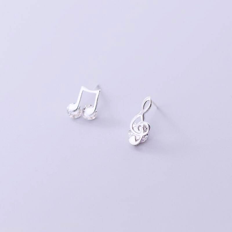 Bông tai bạc Bông tai hình nốt nhạc điểm đá trắng sáng