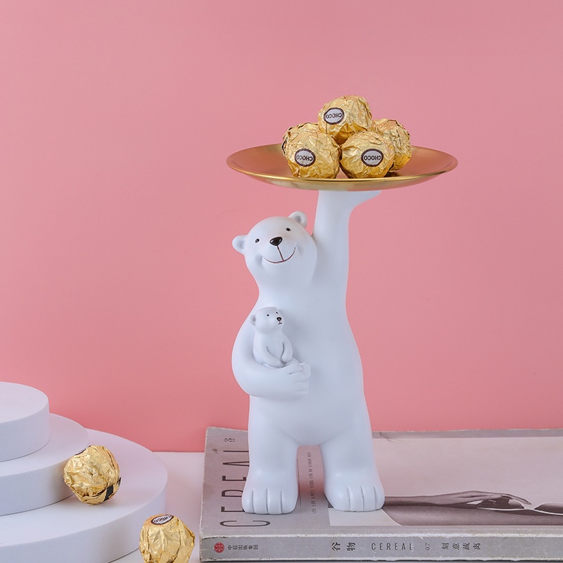 Gấu trắng đỡ khay để đồ cao cấp decor nhà cửa