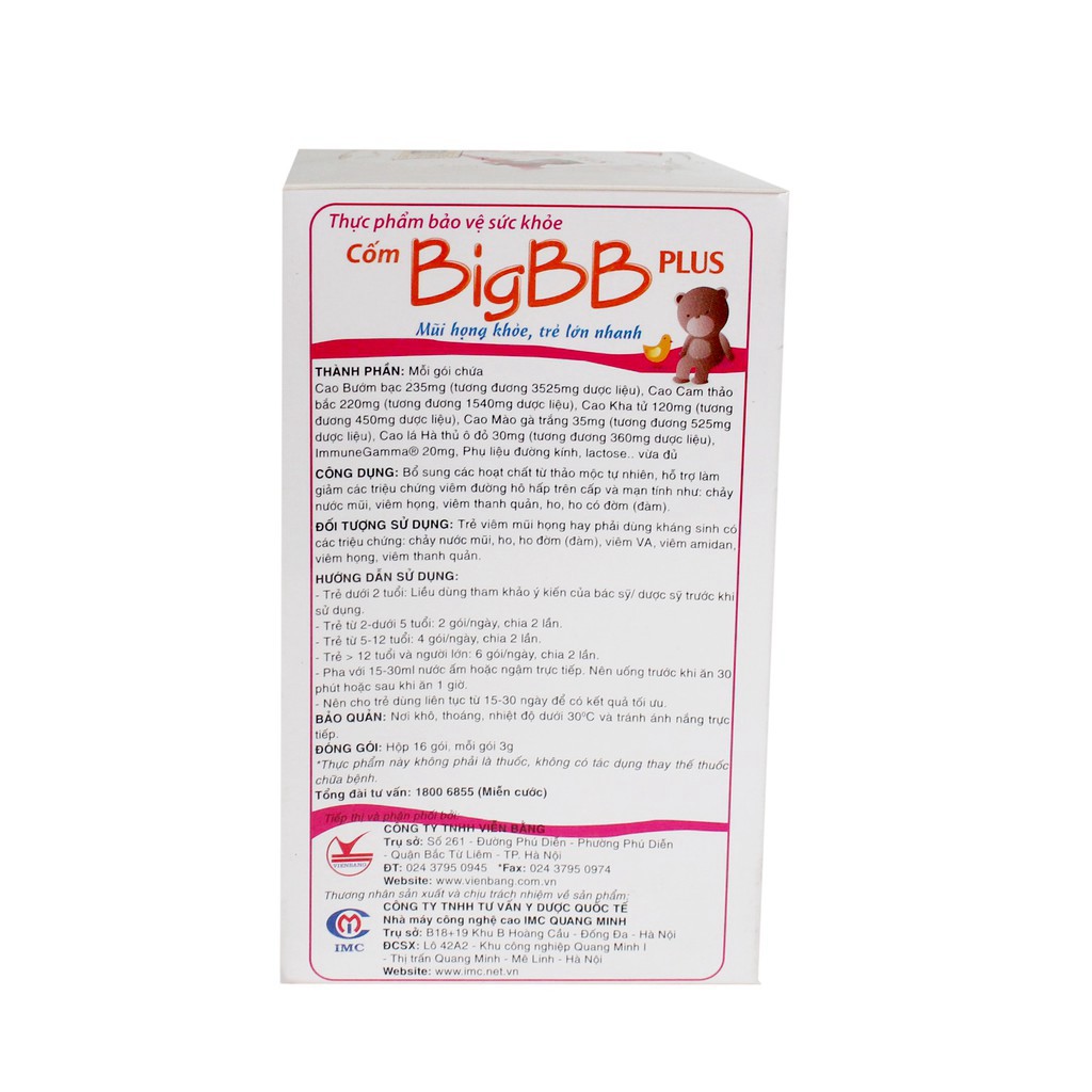 BigBB Plus ( Hồng) - Hộp 16 Gói - Hỗ Trợ Làm Giảm Các Triệu Chứng Viêm Đường Hô Hấp ❤️