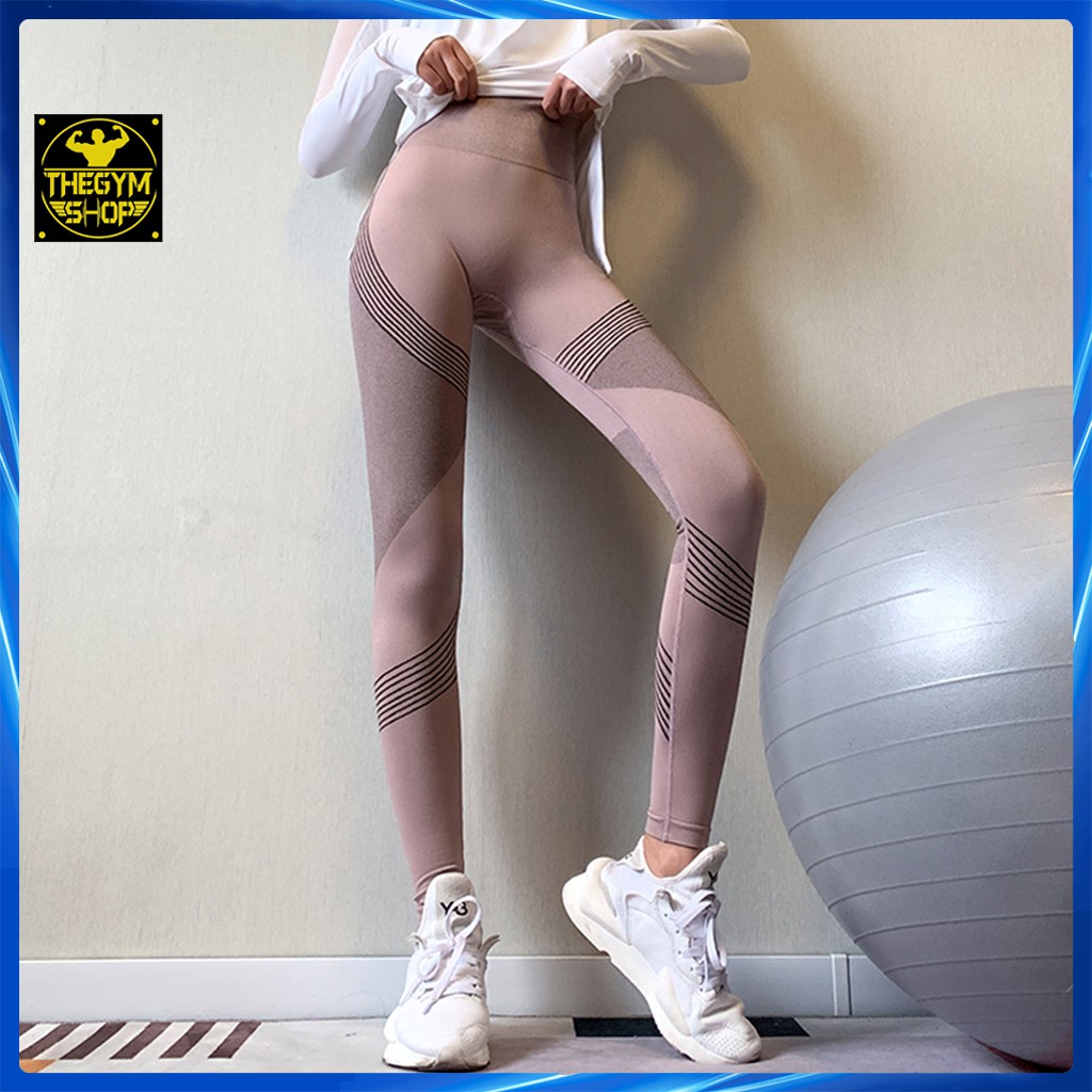 Quần legging cạp cao tập gym yoga aerobic nữ AMIN AM026 vải dệt kim co giãn 4 chiều, mặc tôn dáng