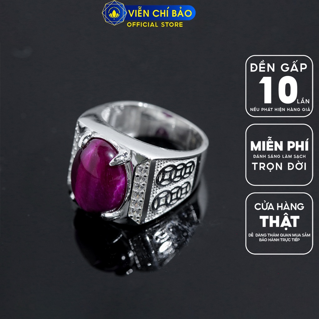 Nhẫn nam đá mắt hổ hồng kim tiền chất liệu bạc 925 thời trang phụ kiện trang sức nam Viễn Chí Bảo N300713