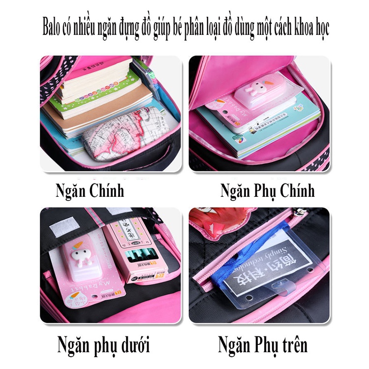 Balo bé gái từ lớp 1 đến lớp 9, cặp sách học sinh tiểu học cấp 1,2 chống thấm nước, có phản quang