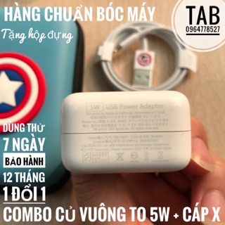 Combo sạc vuông to hoặc củ chấm xanh + cáp iphone x bóc máy