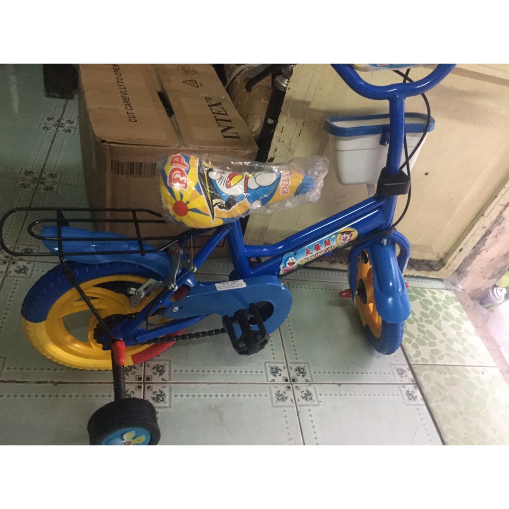 Xe đạp DOREMONE cho bé 2-3-4-5-6 tuổi màu xanh / hồng, bánh 12/14 inch có chuông và 2 bánh phụ