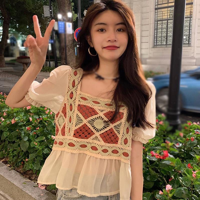 Áo Sơ Mi Tay Ngắn Phồng Thêu Họa Tiết Phong Cách Hàn Quốc Cổ Điển Thời Trang Mùa Hè Cho Nữ