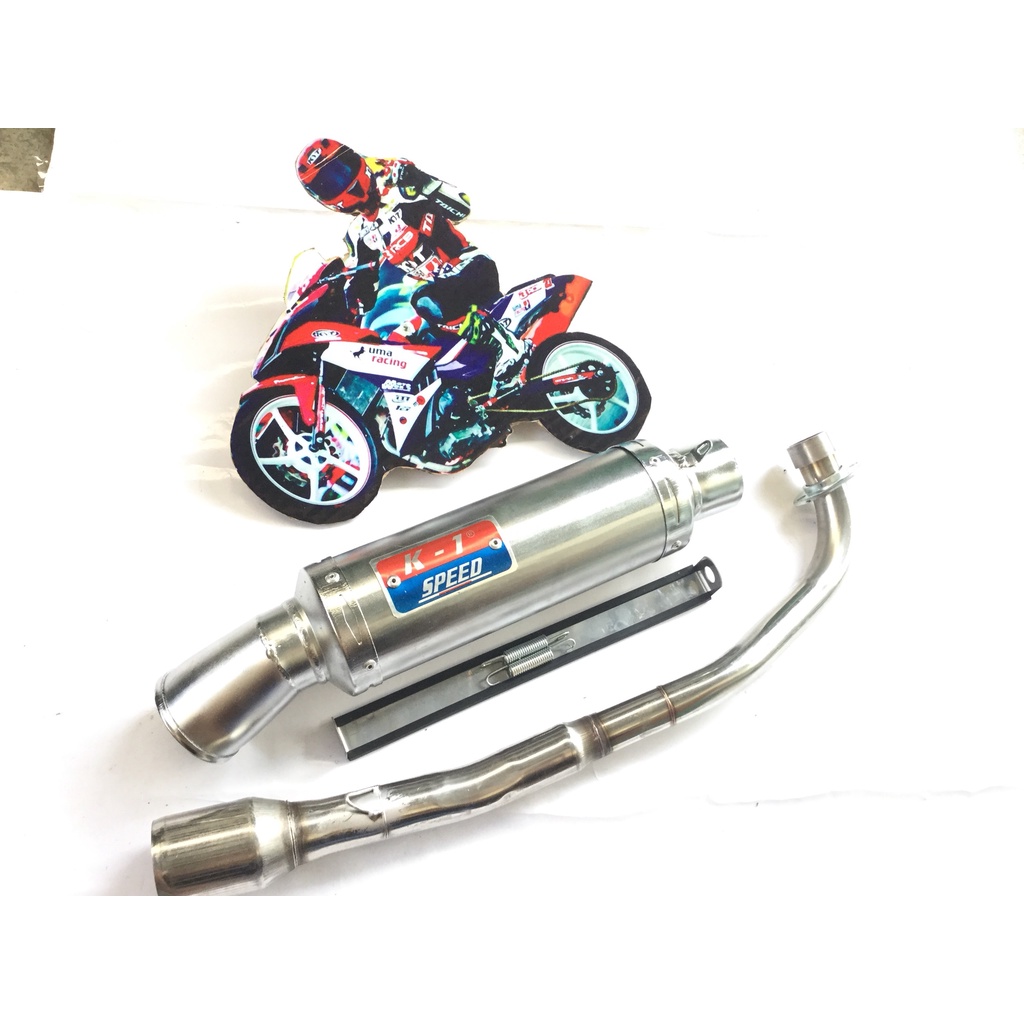 Pô k1 trắng full cổ inox thẳng găn cho nhiều loại xe