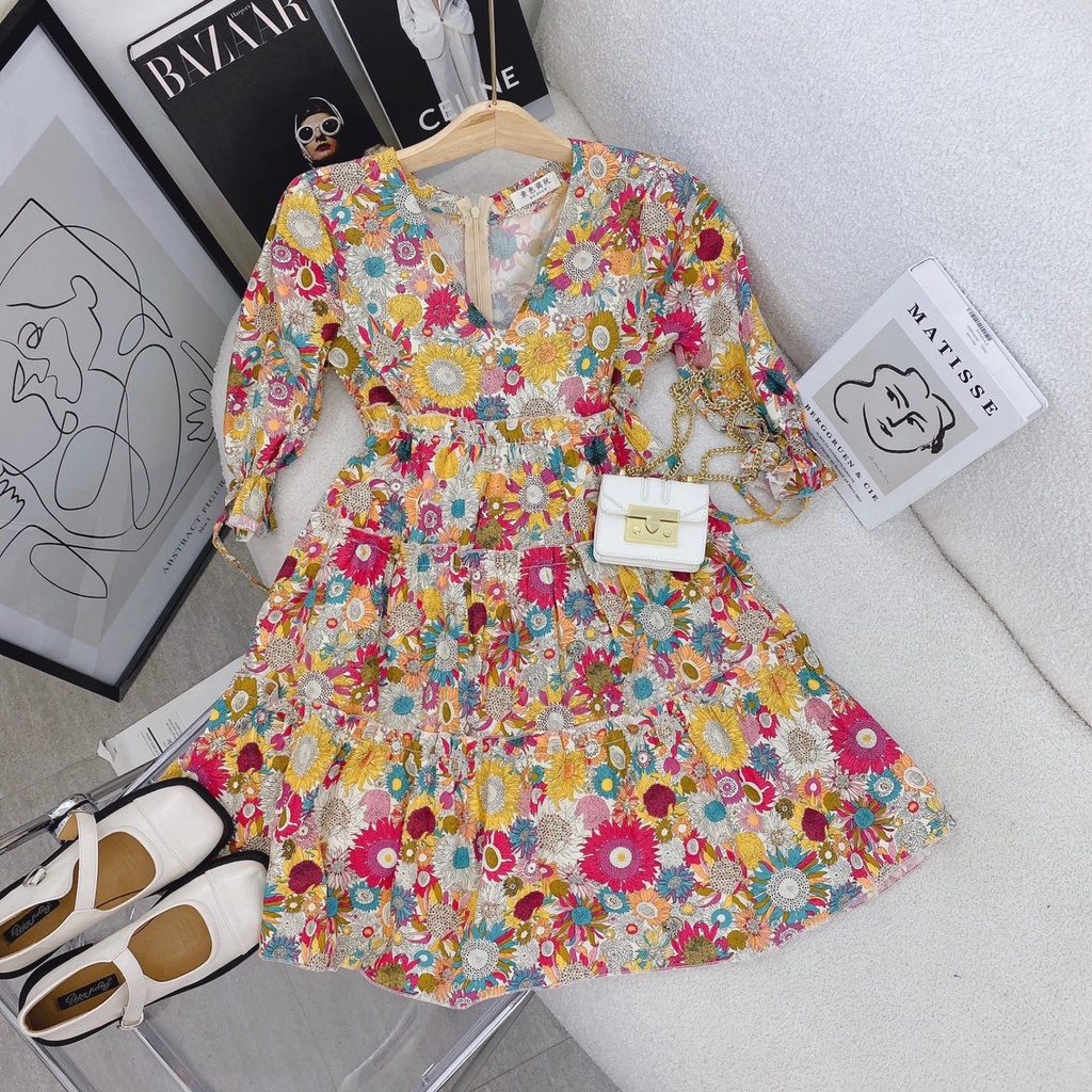 Đầm BBD hoa tay phồng lỡ đi biển du lịch NÀNG CLOSET