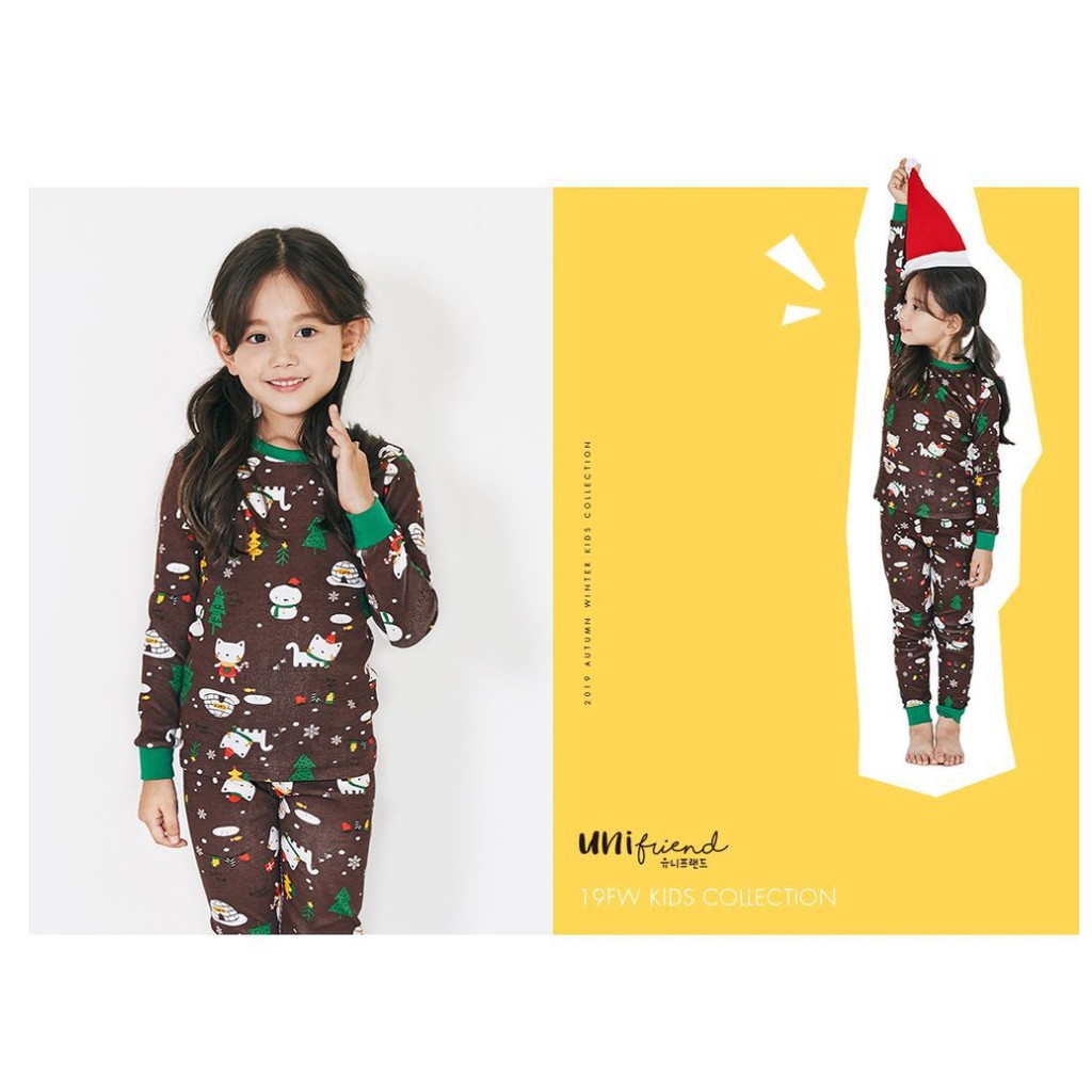 Bộ đồ bé trai/ bé gái Hàn Quốc uniFriend dài tay _ Christmas brown