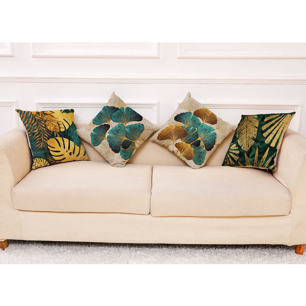 Vỏ gối sofa size 45x45cm hình lá Ginko, vải Canvas mềm mại vs làn da, chống thấm