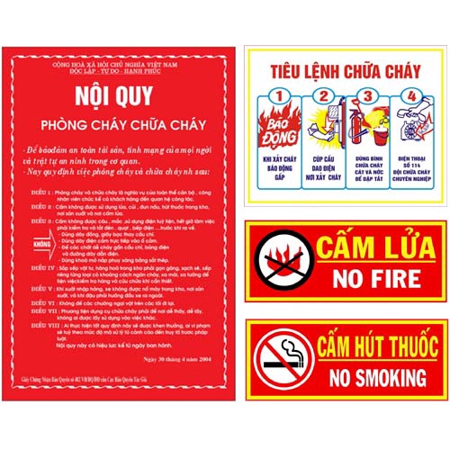 Bộ Nội Quy, Tiêu Lệnh Phòng cháy chữa cháy, Cấm Lửa, Cấm Thuốc chất liệu tôn cao cấp
