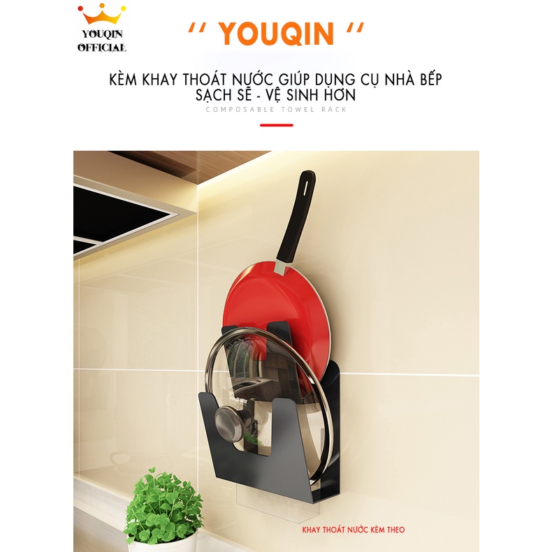 Giá Treo Vung Nồi, Thớt - YouQin, Chất Liệu Thép Không Gỉ, Dán Keo Siêu Chắc, Không Khoan Đục