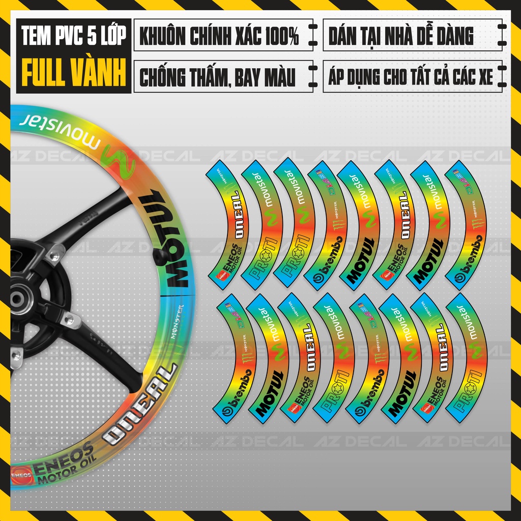 Tem Dán Vành Bản To Chủ Đề Movistar | FullV16 | Decal Dán Mâm Xe Máy Bám Dính Tốt, Chống Nước, Bền Màu