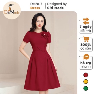 Đầm xòe công sở CITI MODE cao cấp tay ngắn đính hoa ngực DH2817