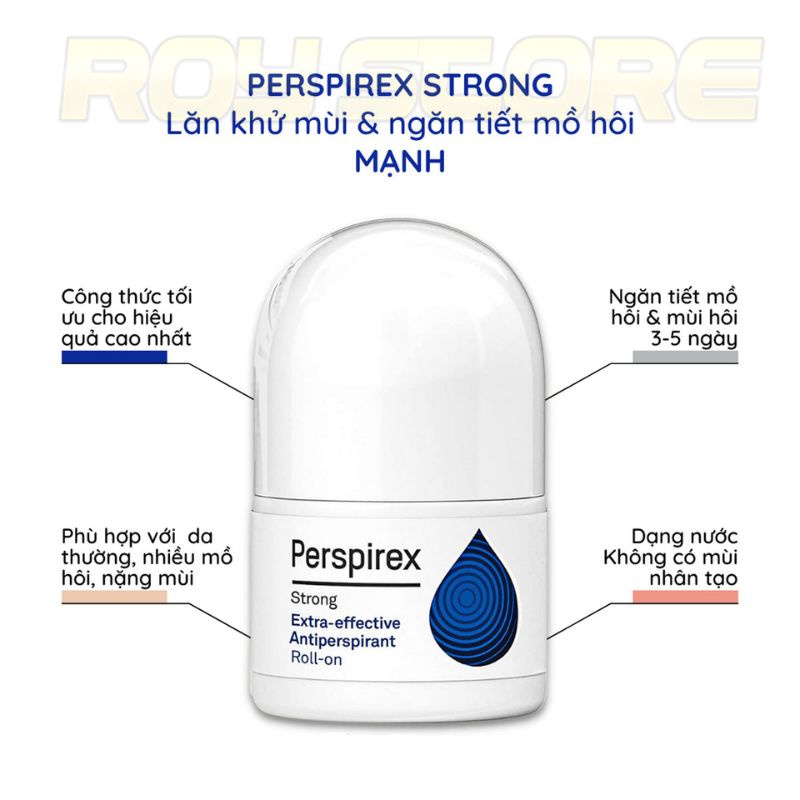 Lăn khử mùi Perspirex, lăn nách ngăn tiết mồ hôi hiệu quả, giảm mùi hôi triệt để dùng cho mọi loại da 20ml