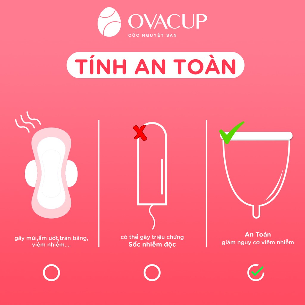 Cốc nguyệt san Ovacup nhập khẩu chính hãng Made In USA 100% Silicone y tế mềm chống tràn đạt tiêu chuẩn FDA Hoa Kỳ