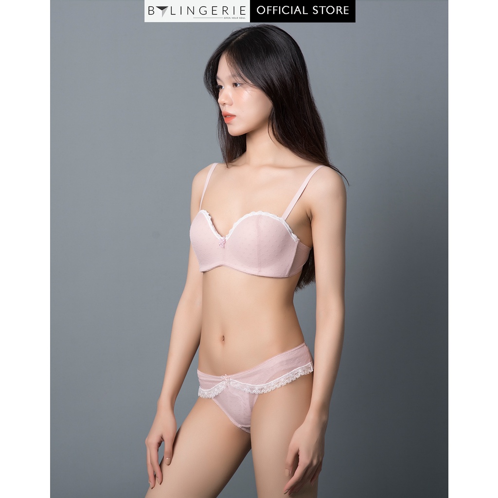 Bộ đồ lót ren nữ BY LINGERIE màu hồng không gọng mút đệm dày siêu nâng ngực B219 | BigBuy360 - bigbuy360.vn
