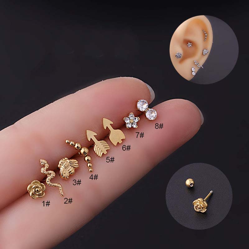 1 Khuyên Tai Hình Hoa Hồng Bằng Thép Không Gỉ 6mm