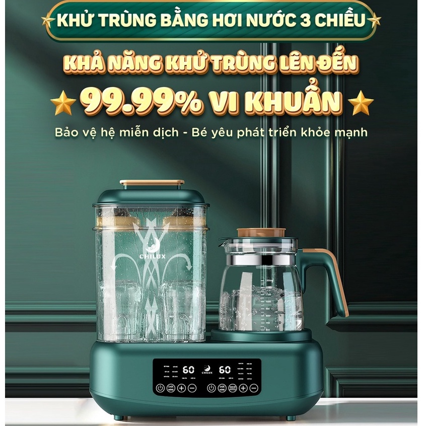 Máy Tiệt trùng bình sữa Chilux C1 đa năng 6 trong 1, tích hợp nhiều tính năng cần thiết mẹ cần có