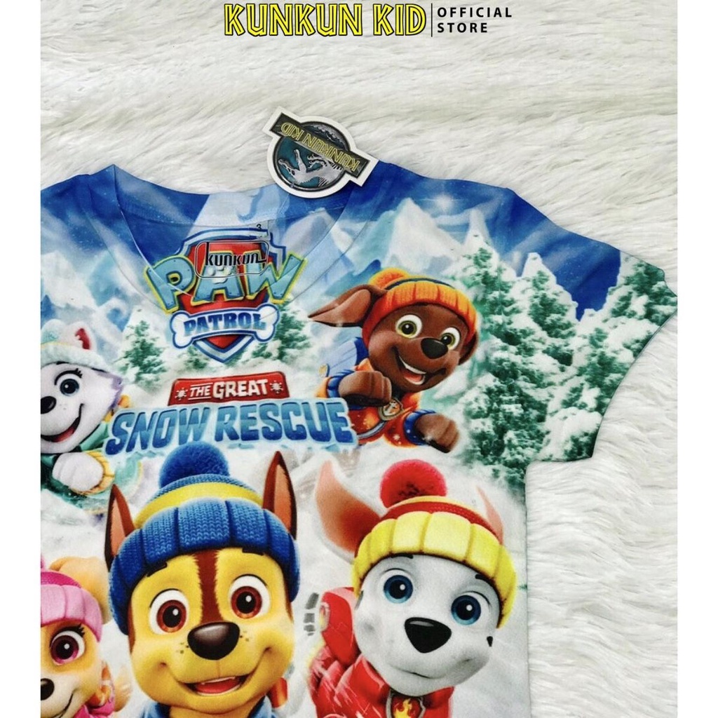 Đồ bộ bé trai in 3d cộc tay hình chú chó tuyết size đại 10-60kg Kunkun Kid TP366 thun lạnh thoáng mát