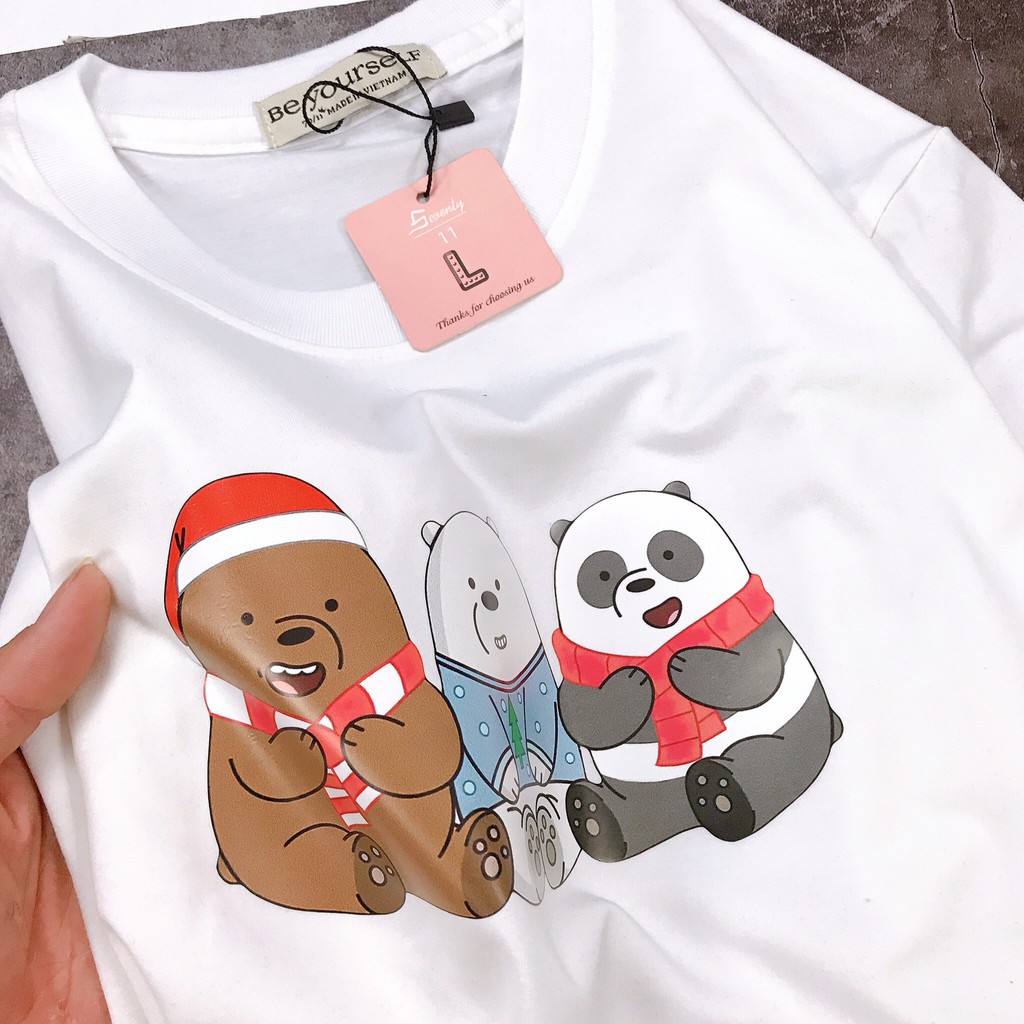 [HÌNH THẬT TỰ CHỤP] - Áo thun tay ngắn Be Yourself unisex size M L - 3 CON GẤU ĐỘI NÓN NOEL