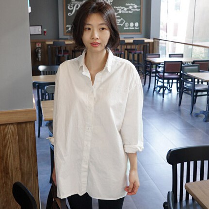 SUXI Áo Sơ Mi Trắng Dáng Rộng Tay Dài Có Size Lớn