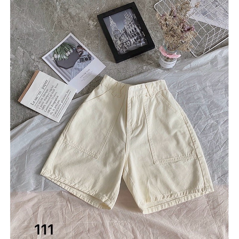 Quần short Kaki ngố lưng cao túi kiểu đĩa chéo. Size SML Có 2 màu hàng VNXK Ms111