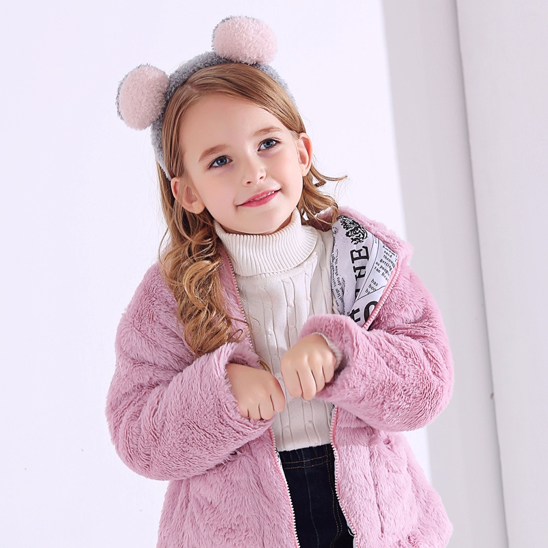 Áo khoác lông giả BEAR LEADER có mũ trùm tai thỏ hoạt hình thời trang mùa đông 2020 dành cho bé gái 2-7 tuổi