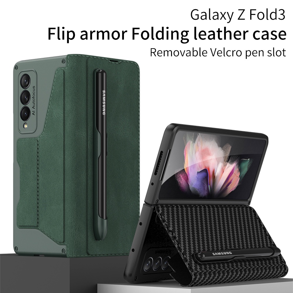 Ốp điện thoại FLIP siêu mỏng có ngăn đựng bút cho Samsung Galaxy Z Fold 3 W22