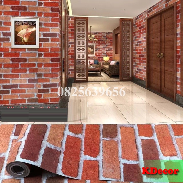 10m Giấy Dán Tường Gạch nâu đỏ có keo sẵn khổ 45cm
