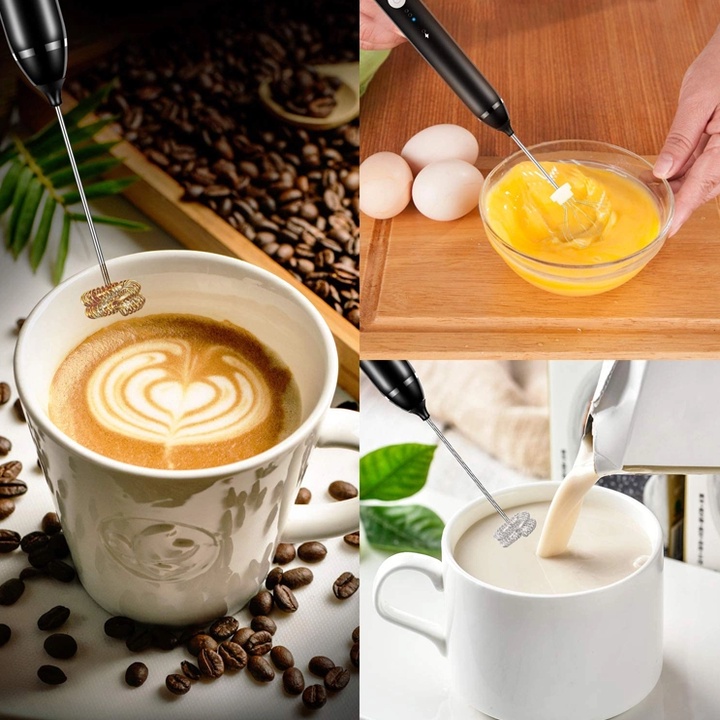 Máy đánh sữa, đánh trứng, tạo bọt cafe cầm tay 3 tốc độ, chạy bằng pin sạc tiện dụng đa năng