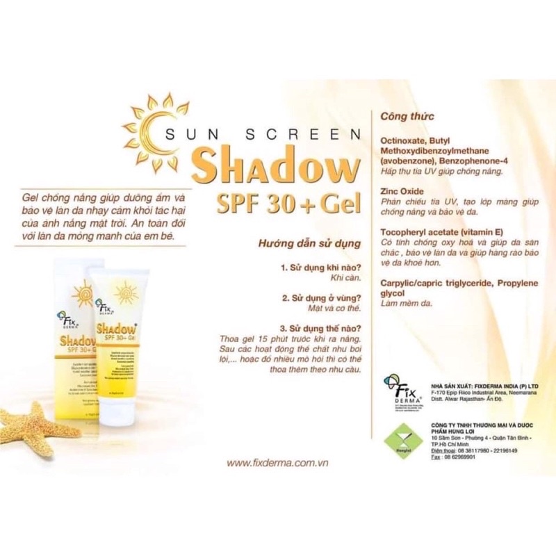 Kem Chống Nắng Fixderma Shadow SPF50 Cream SPF 30 Gel | BigBuy360 - bigbuy360.vn