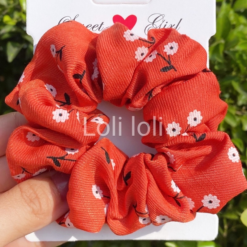 Scrunchies cột tóc, buộc tóc họa tiết hoa nhí dễ thương