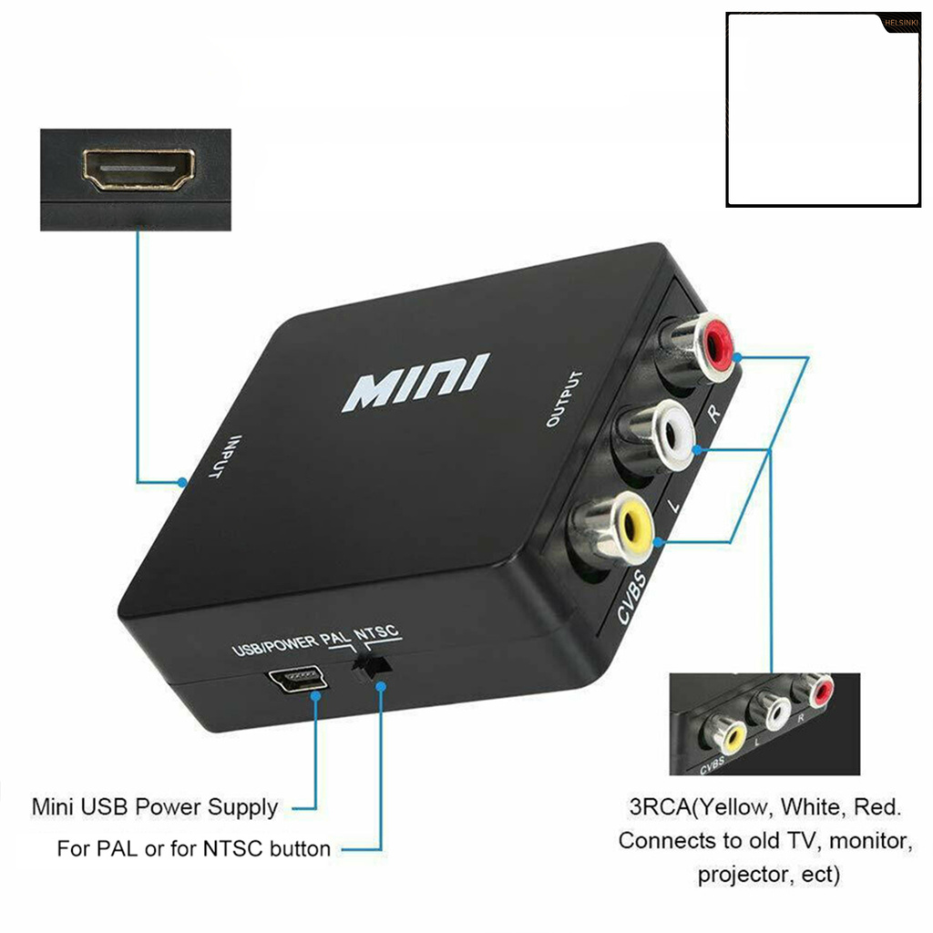 helsinki Portable Mini Full HD 1080P HDMI-compatible to AV RCA Adapter Audio Composite Converter Box