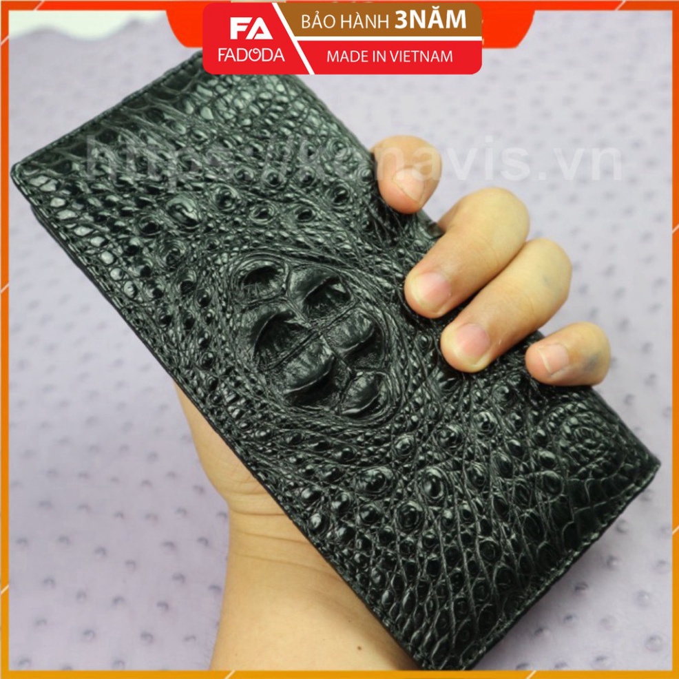 Ví dài cầm tay Fadoda làm từ da gù cá sấu màu nâu sang trọng thiết kế 3 ngăn rộng đựng đồ - FCW10-01G - Bảo hành chính