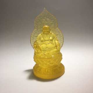 Tượng phật di lặc ngồi tòa sen màu vàng cao 17 cm