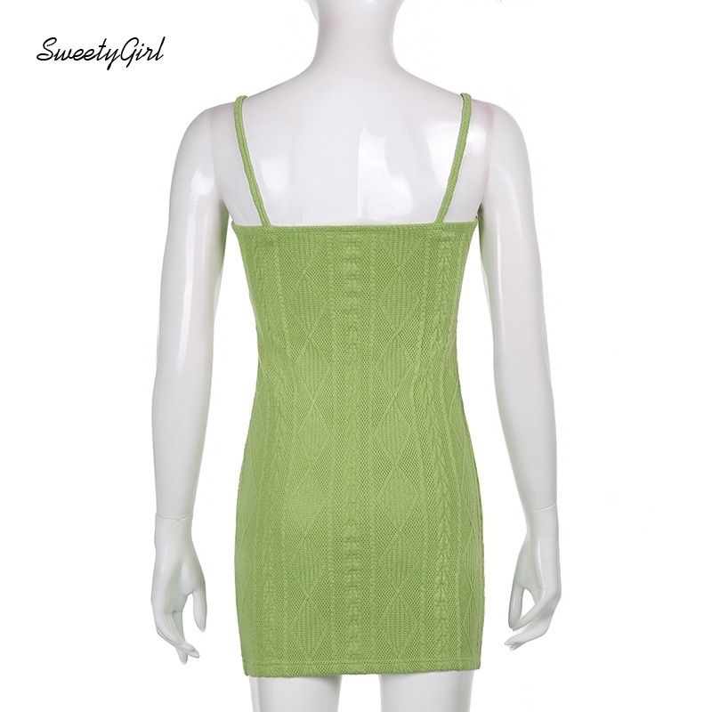 SweetyGirl Women Mini Dress Fashion Solid Color Sleeveless Slim Fit Casual Streetwear Knitted Cami Dresses