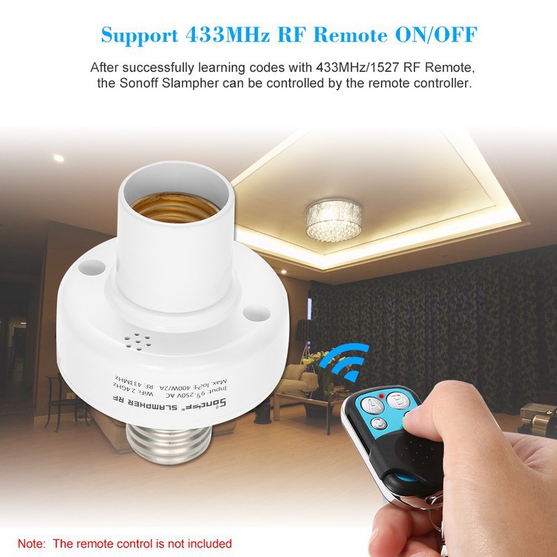 Đui Đèn thông Minh Điều Khiển Tắt Mở Bóng Đèn Qua Wifi 3G, Có Học Lệnh RF 433Mhz - Sonoff Slampher