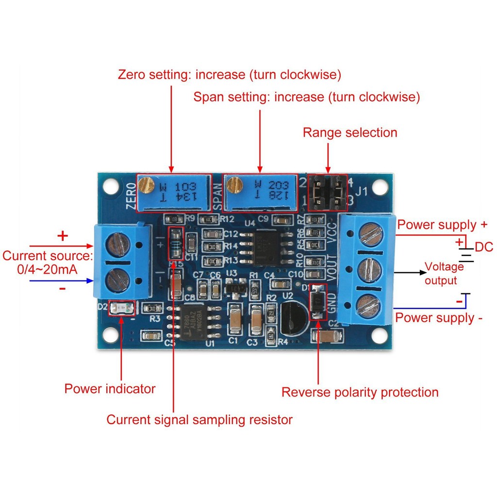 Mạch Chuyển Tín Hiệu Dòng Áp HW-685 (0/4-20mA to 0-3.3V/5V/10V) - 7AT5