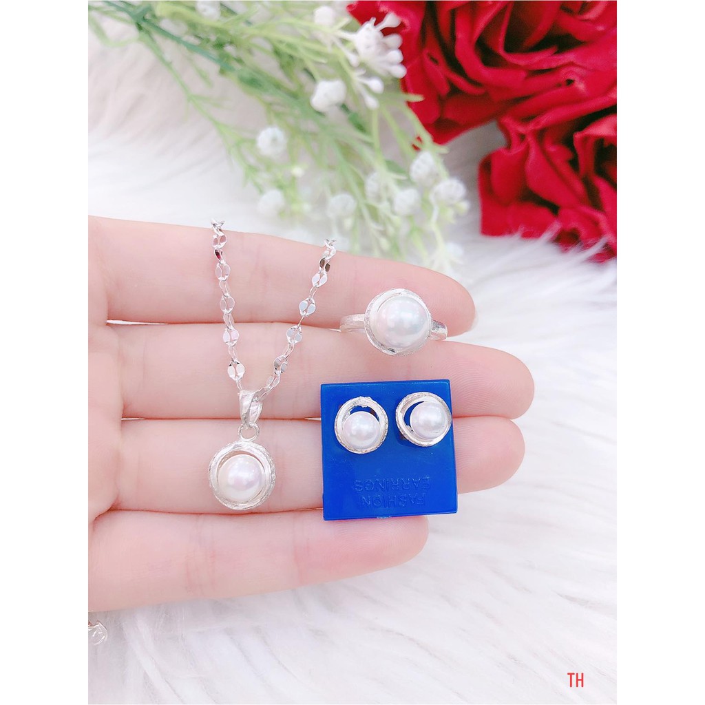 Sét bộ trang sức bạc đẹp giá rẻ cho phái nữ, thiết kế sang chảnh, xinh xắn,gồm dây chuyền, bông tai